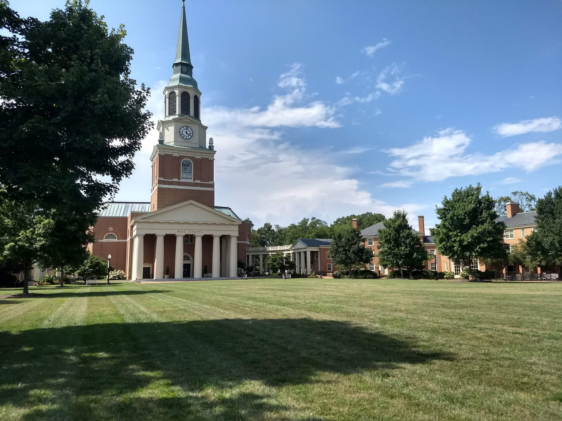 The empty quad of Wake Forest University near Winston-Salem, NC